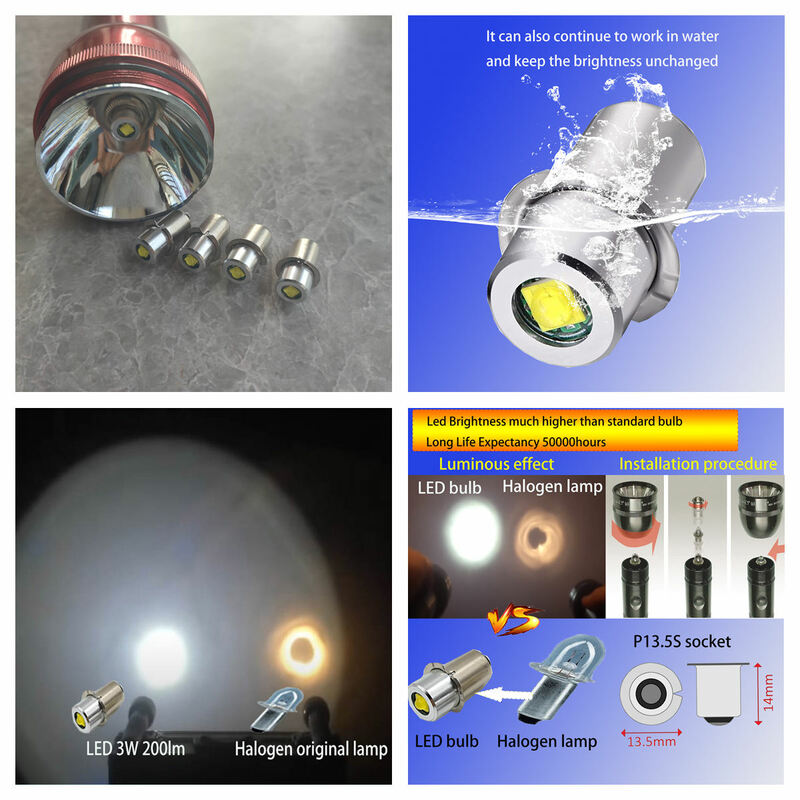 Bombilla LED P13.5S Pr2, Kit de conversión Maglite, celdas 2-16 C y D, actualización de 3W