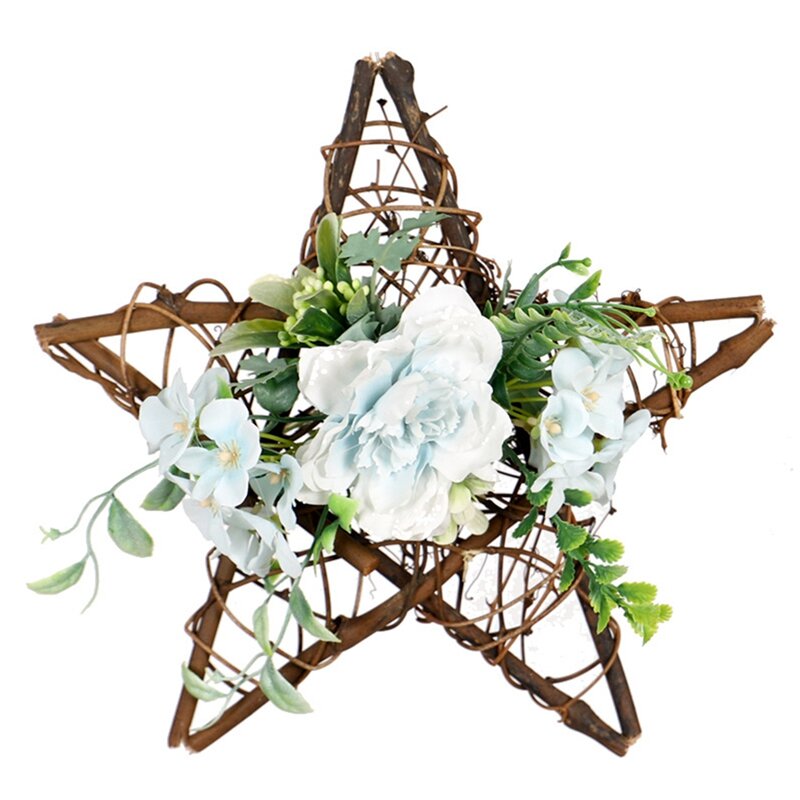 Guirnalda de Pentagrama con forma de estrella Artificial, corona de Camelia de calidad para colgar en la puerta delantera, pared, ventana, fiesta de boda, decoración del hogar