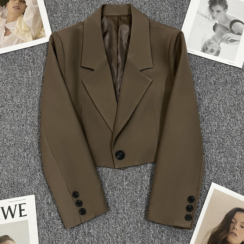 Jaqueta feminina na moda coreana, casaco de manga comprida para senhora do escritório, casaco de botão único, 29356, outono e inverno, 2023