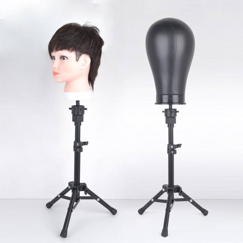 Mini soporte de cabeza de peluca ajustable, trípode para cabezas de bloque de lona, fabricación de pelucas, peinado y entrenamiento de peluquería