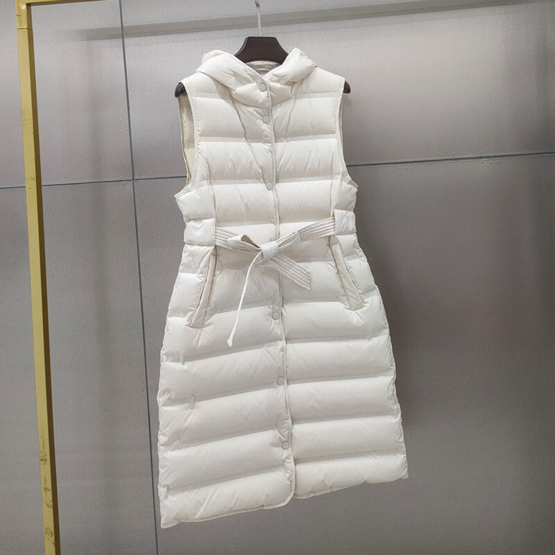 Chaleco de plumón de pato blanco para mujer, chaqueta con capucha sin mangas, Parka gruesa, Tops de moda, 2023