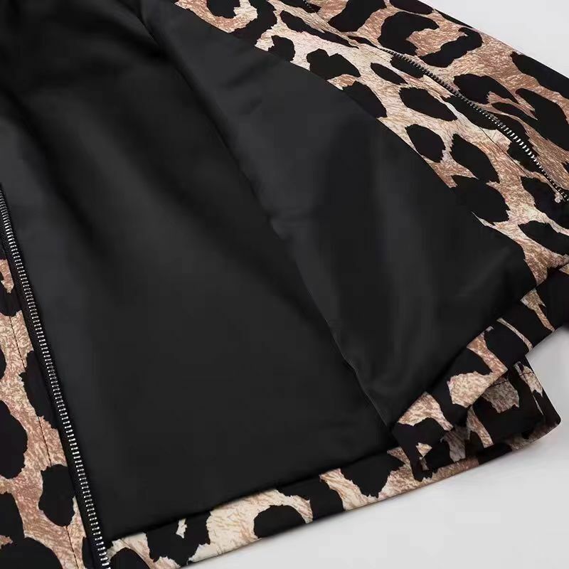 Cappotto leopardato moda femminile Animal Street manica lunga sciolto femminile Y2K cappotto con cerniera giacca da moto con risvolto di alta qualità 2024 nuovo