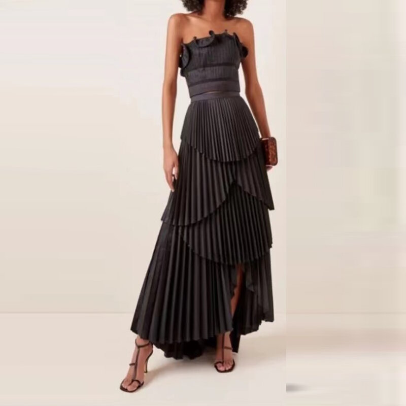 Katerina Black A Line Formal Prom Evening Dresses Simple Strapless Ankle Length Elegant Party Dress for Women 2023 Gowns
