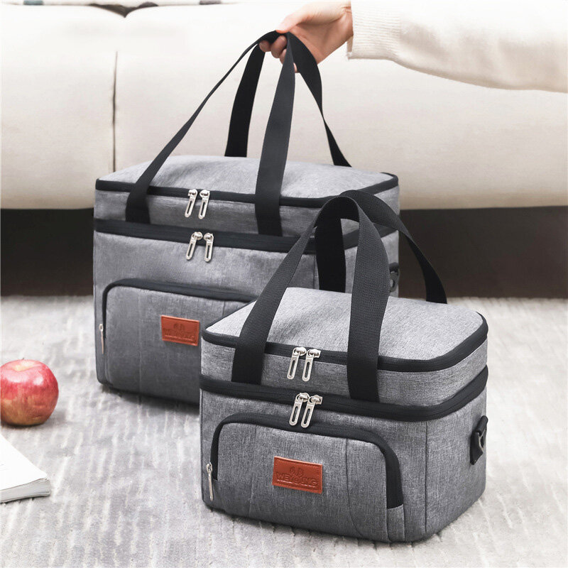 Camadas duplas Tote Cooler Lunch Bags para Mulheres e Homens, Grande Capacidade, Viagem, Piquenique, Lancheira com Alça de Ombro, Multifuncional