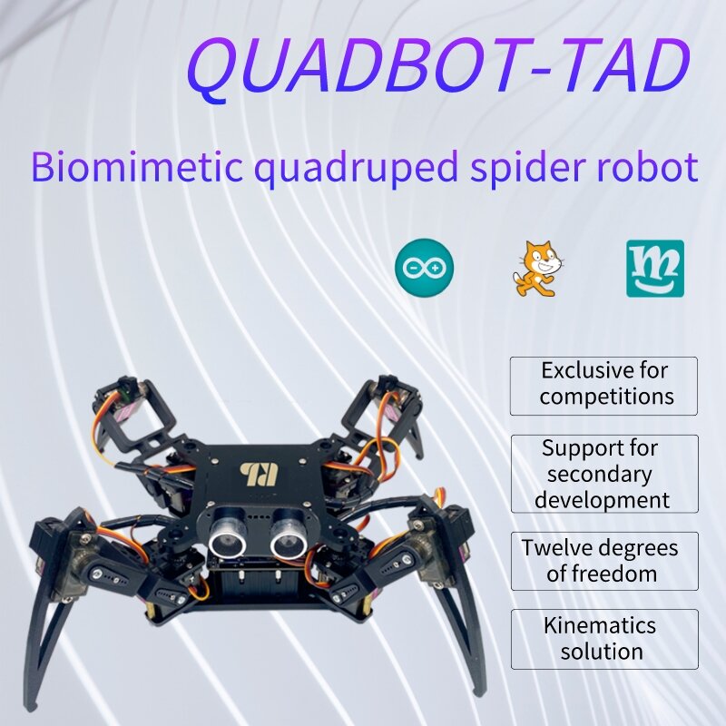 QuadBot-TAD czworonożny biomimetyczny pająk Robot do programowania Arduino DIY wbudowana edukacja parowa dla początkujących 3DOF
