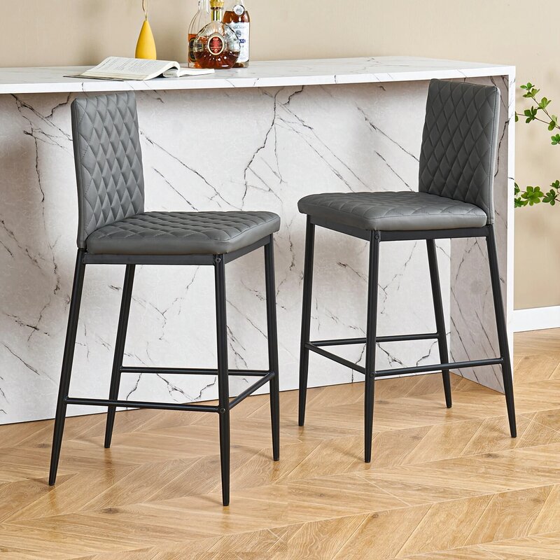 Ensemble de 2 chaises de bar luxueuses en flanelle en forme de diamant, avec pieds en métal noir de haute qualité pour la stabilité et la durabilité. Mn an