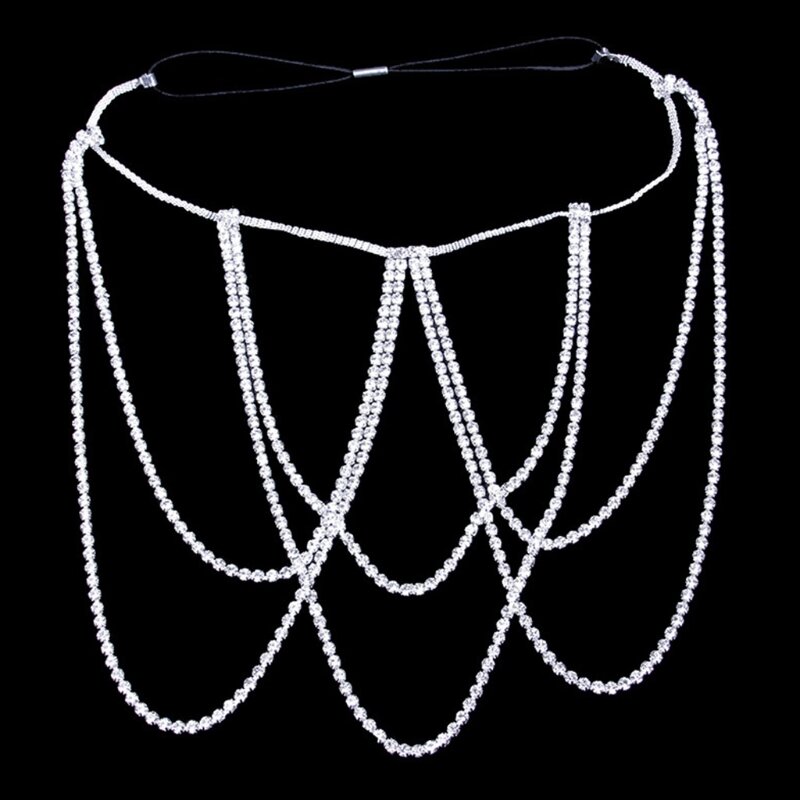 Wanita Seksi Glitter untuk Berlian Imitasi Kristal Multi Lapisan Rantai Logam Elastis Paha Sabuk Garter Tubuh Perhiasan
