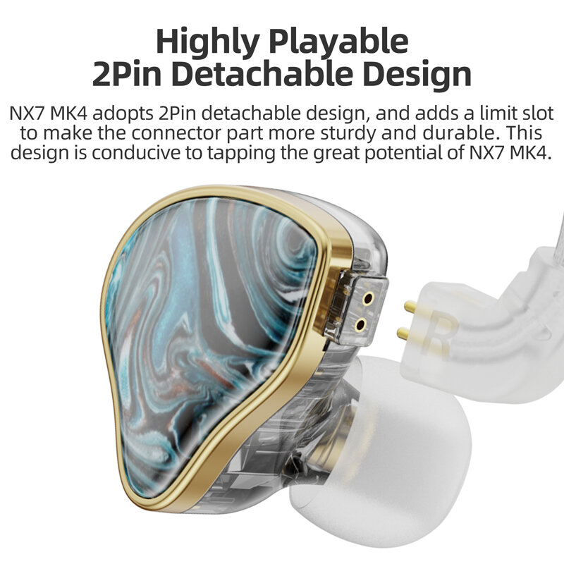 Słuchawki douszne NiceHCK NX7 MK4, słuchawki hi-fi monitora hybrydowego 7 sterowników, z odłączanym kablem 0.78mm 2Pin