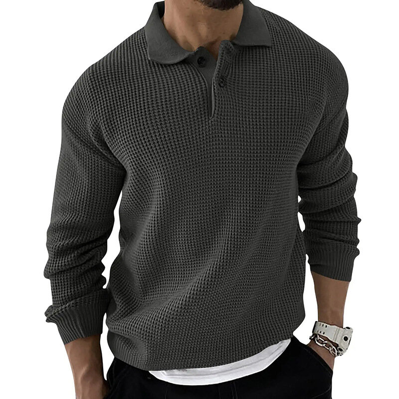 Camisola de malha de lapela de manga comprida de moda masculina