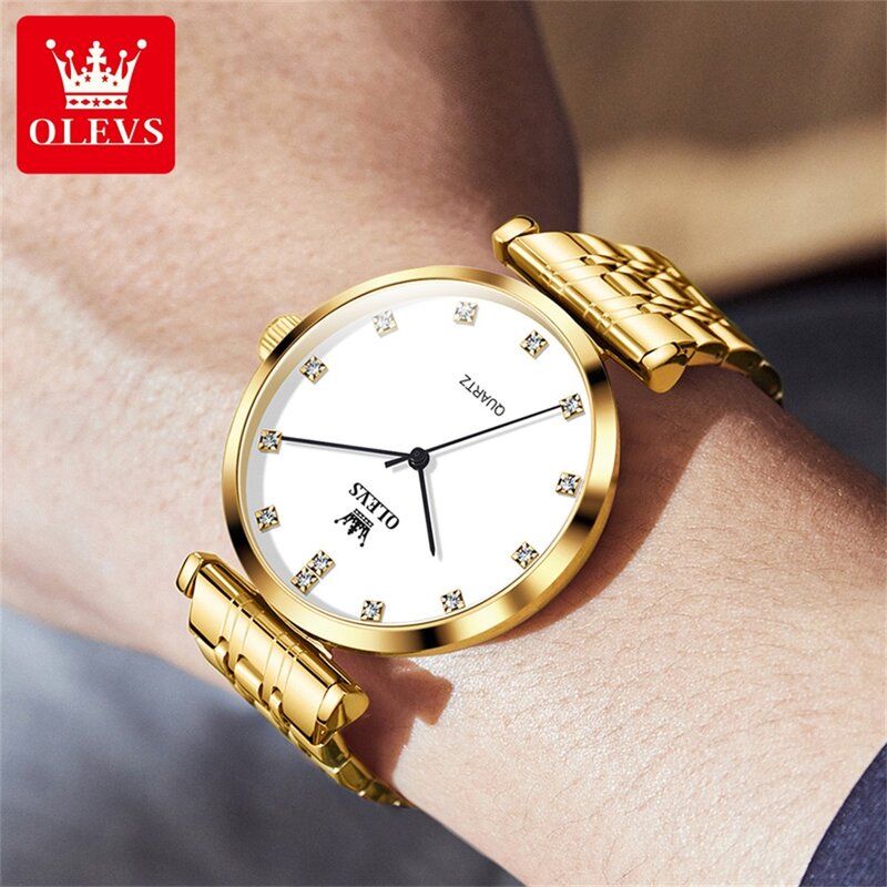 OLEVS jam tangan kuarsa modis untuk pria, arloji bisnis klasik bahan baja tahan karat, jam tangan berlian tahan air untuk pria