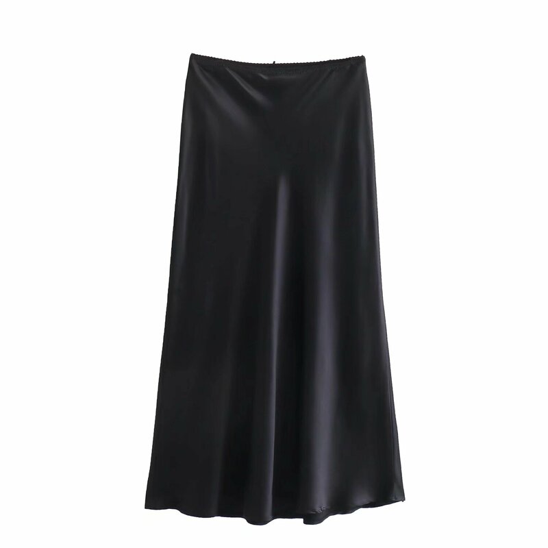 Jenny&Dave Minimalist Midi Skirts Fashion Skirt Women For Spring Solid Color Satin Bow Straight