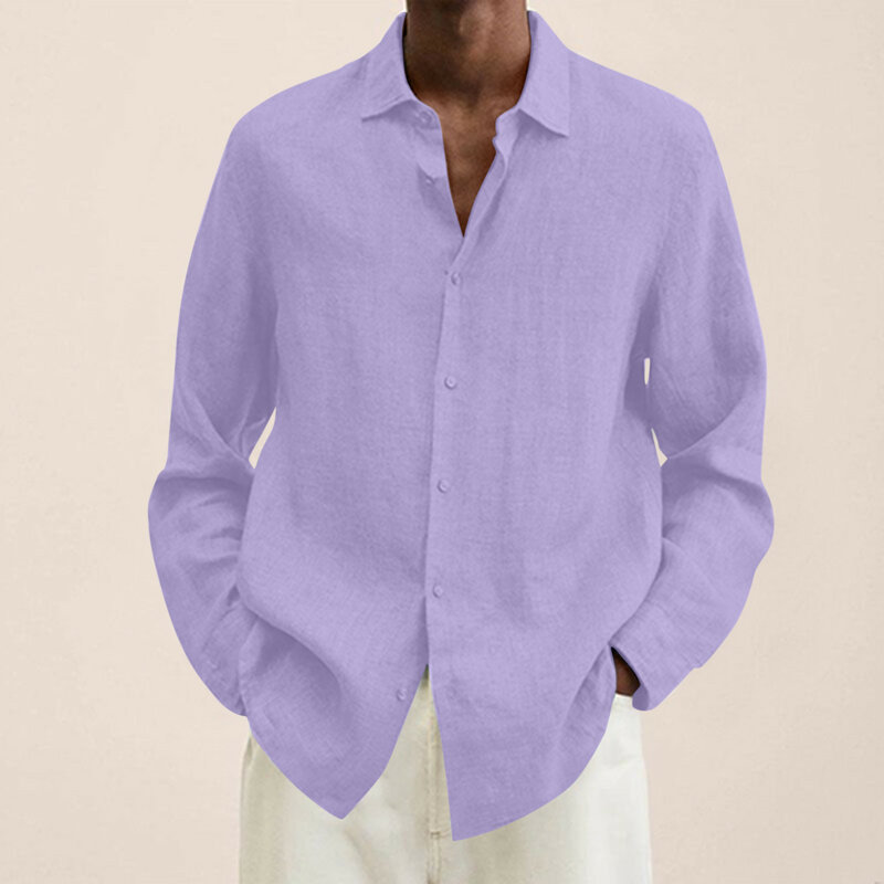 Блузка мужская из хлопка и льна, свободная рубашка с отложным воротником, на пуговицах, с коротким рукавом, большие размеры, лето