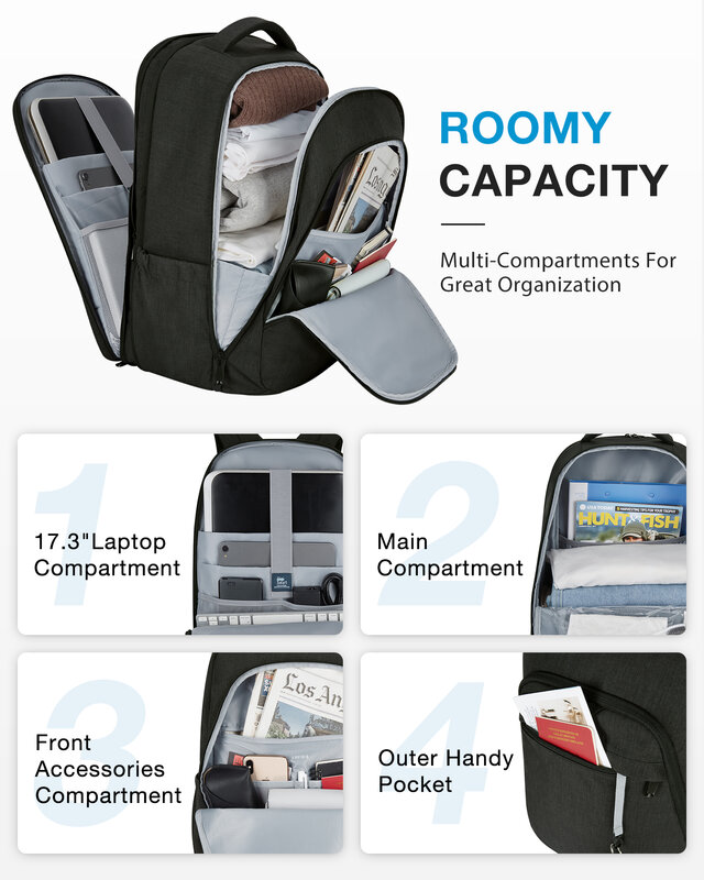 BAGSMART-Sac à dos antivol pour hommes et femmes, grands sacs d'école étanches, sacs à dos pour ordinateur portable de voyage d'affaires avec port de chargement USB