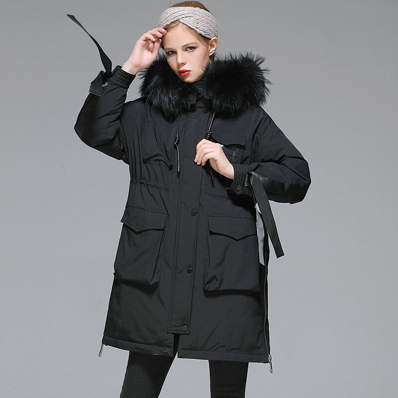 캐주얼 후드 따뜻한 스키 다운 재킷 및 코트 여성용, 블랙 화이트 패션
