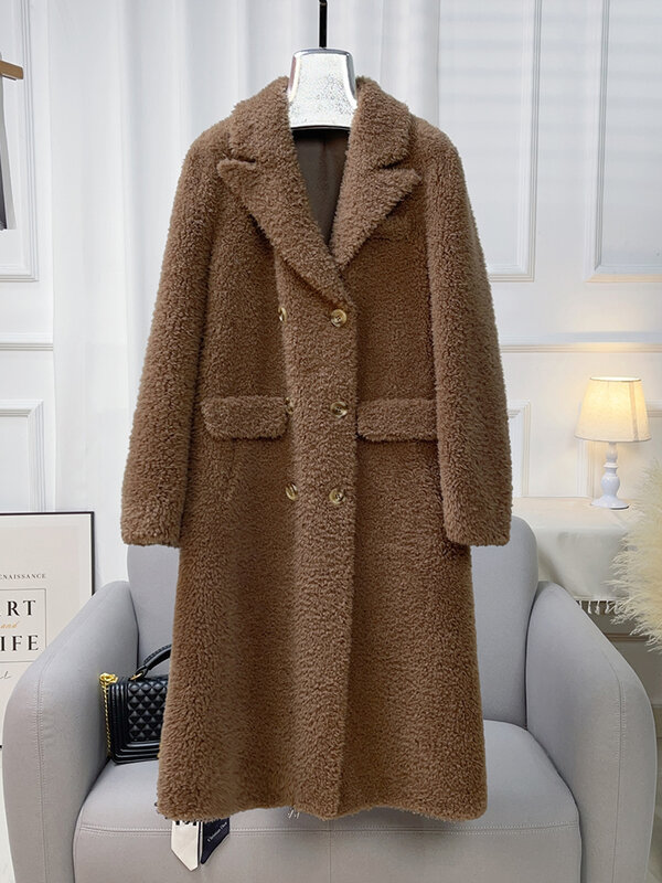 2024 Autumn/Winter New Leather and Fur Integrated Coat Women's Sheep Fleece Cut Coat Mid length Suit Collar Lamb Hair Fur