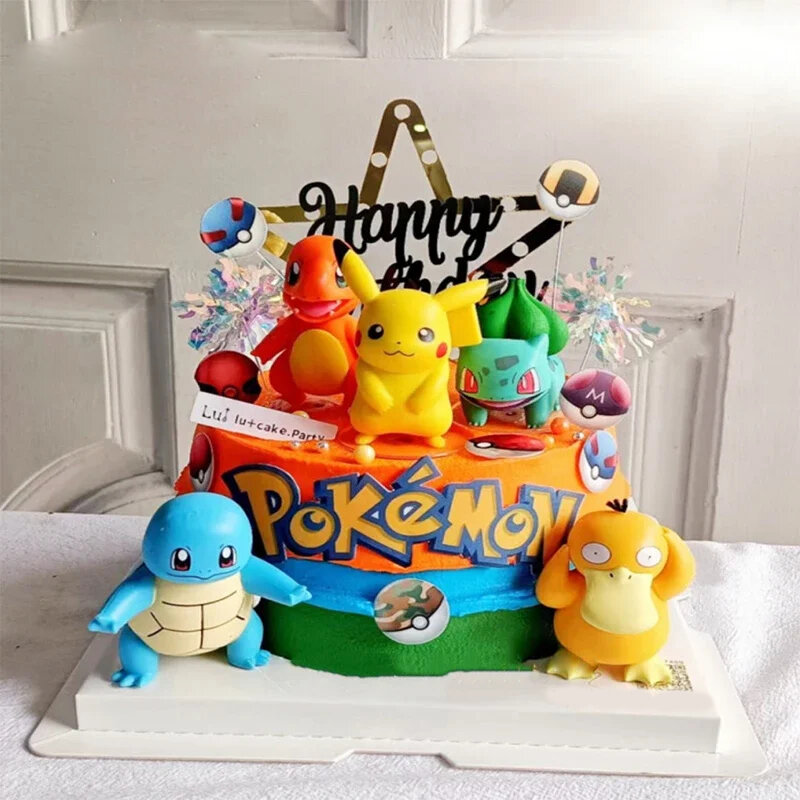 Décoration de gâteau Pokemon pour enfants, figurine d'anime Pikachu, décoration de gâteau joyeux anniversaire, fournitures d'ornements de fête, cadeau garçon, ensemble de 13 pièces