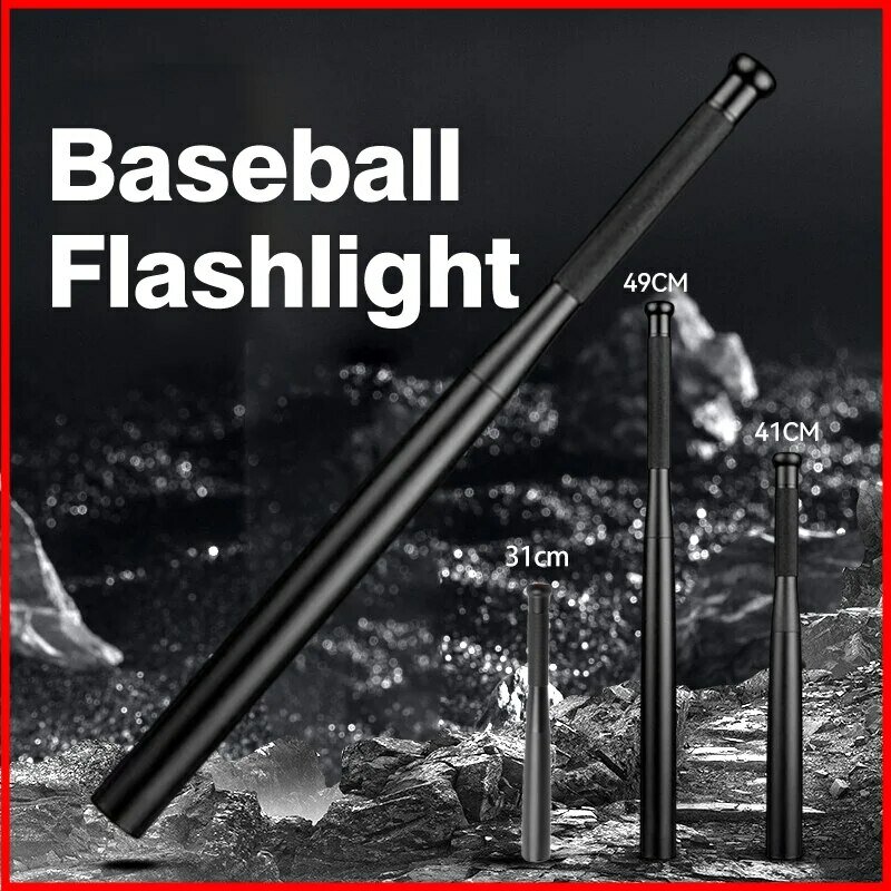 41CM/49CM Multifuncional Baseball Bat Forma Lanterna Alta Dureza Todos Metal Lanterna Carro Montado Ao Ar Livre 500M Irradiação