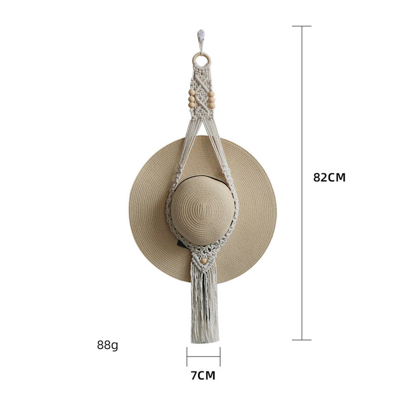 Colgador de macramé estilo nórdico, soporte para colgar gorras, sombreros, bufandas, almacenamiento en la pared