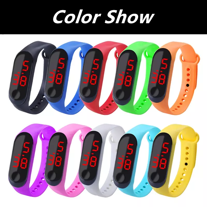 Waterproof Children Clock Solid Color Strap Led Digital Electronic Wrist Watch for Boys Girls Kids Watches Sports Bracelet Gift
