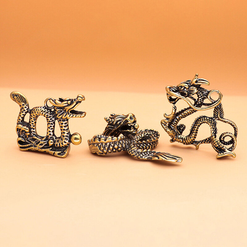 Retro Brass Zodiac Dragon Pendant Keychain Ornament Knapsack Hanging Decor Accessries Gift
