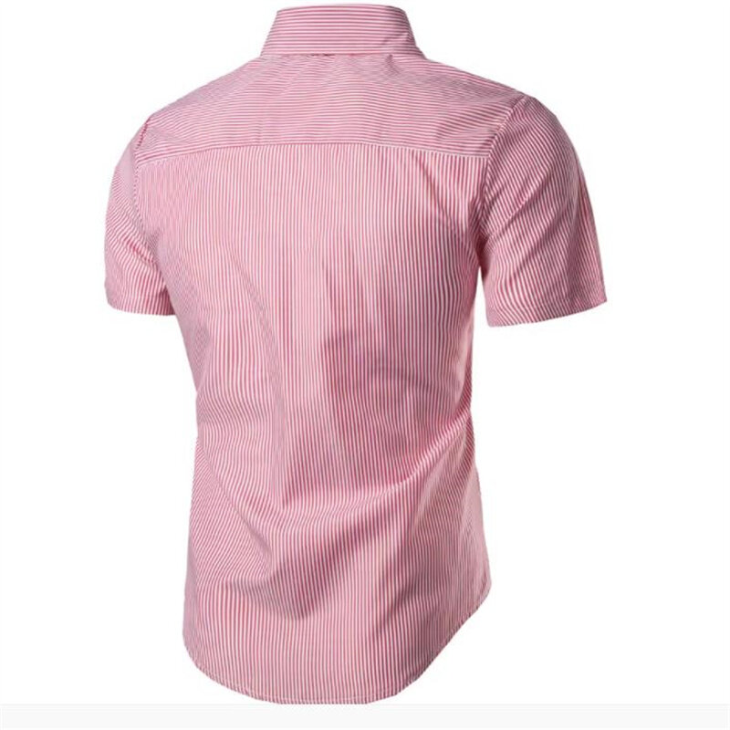 2023 New Men's Summer Comfort Breathable Elastic Anti-Wrinkle Casual Fashion Slim Short Sleeve Shirt Pinstripe Printed Shirt