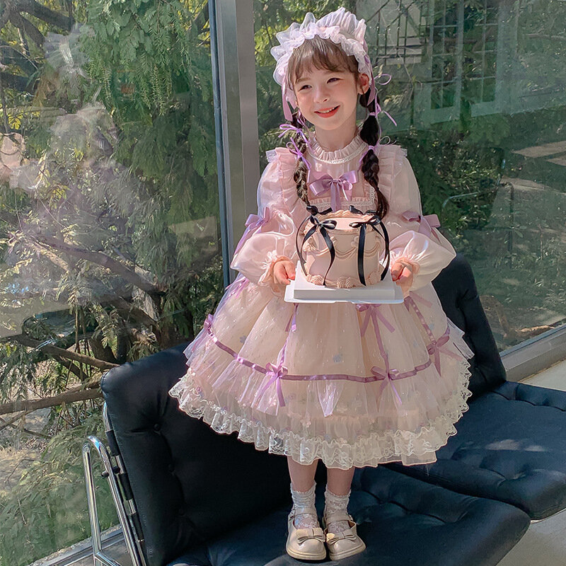 2024 Lolita Meisjesjurk Lente Nieuw Product Roze Paarse Lolita Prinsessenrok Grote Kids Sweet Gaas Rok Cosplay Kostuums Anime