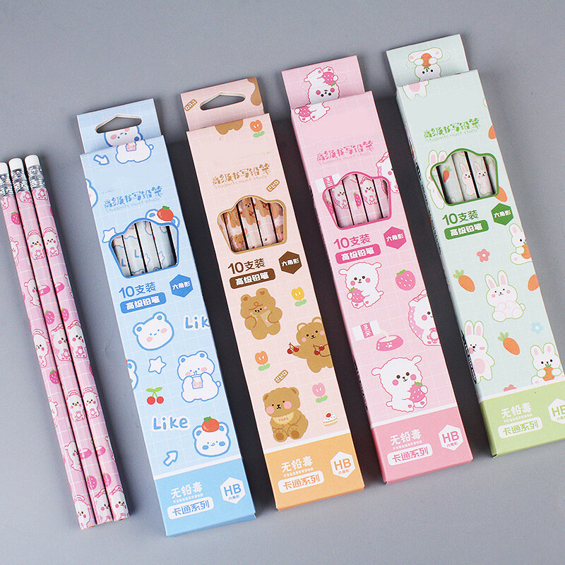 10Pcs Graphite Pencil Set Korean Kawaii Stationery Pencils for Children School Writing Drawing Art Supplies