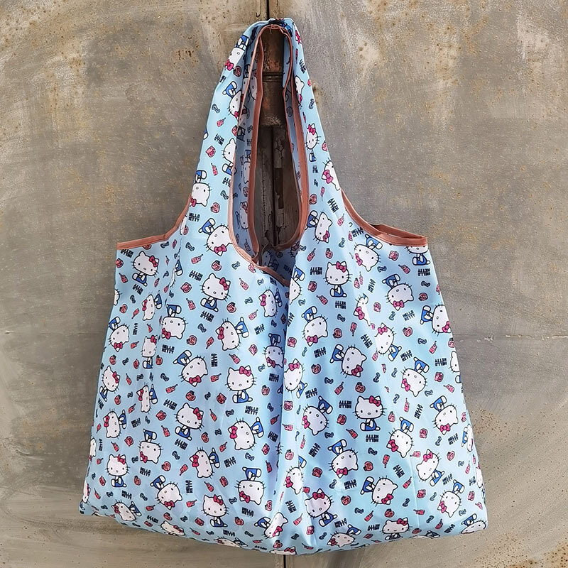 Sanrio Hello Kitty tas Tote lipat, tas belanja portabel dapat dilipat tahan air ramah lingkungan dapat digunakan kembali