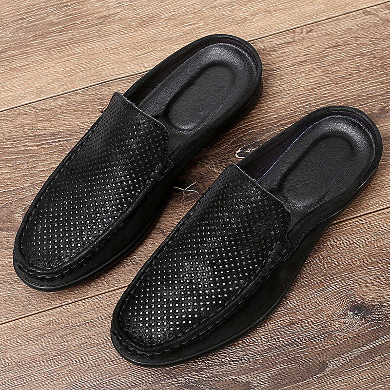 Big Size Summer Men Shoes Mens Mules Half Slippers High Quality Leather Casual Shoes Loafers Flip Flops Lightweight Flat Sandals