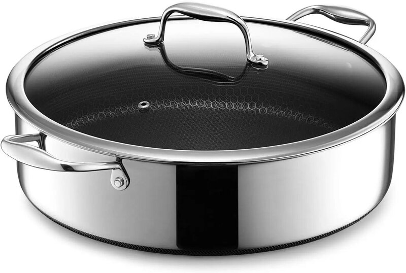HexClad Hybrid Nonstick Sauté Pan and Lid, Chicken Fryer, 7-Quart, Dishwasher and Oven-Safe, Compatible with All Cooktops