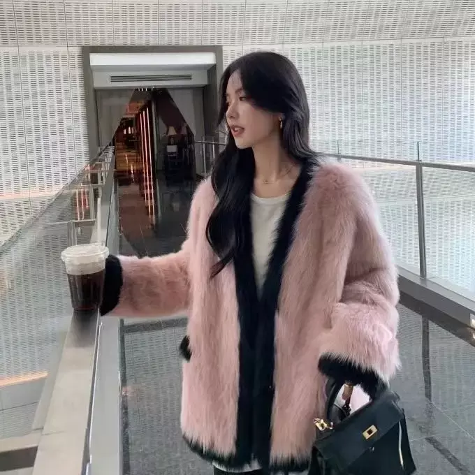 Утолщенное новое шерстяное интегрированное меховое пальто из искусственного лисьего меха для женщин средней длины Корейская версия свободное и стройнящее пальто
