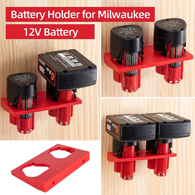Soporte de batería para Milwaukee, base de montaje en pared para batería de 12V, compatible con 48-11-2401, 48-11-2402, 48-11-2410, 48-11-2411