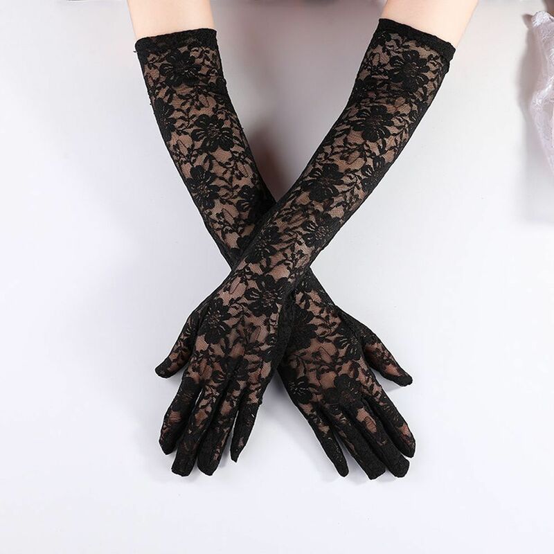 Outdoor Retro Fashion Anti UV Flower Party Women's Gloves Long Mittens Lace Gloves Arm Warmers