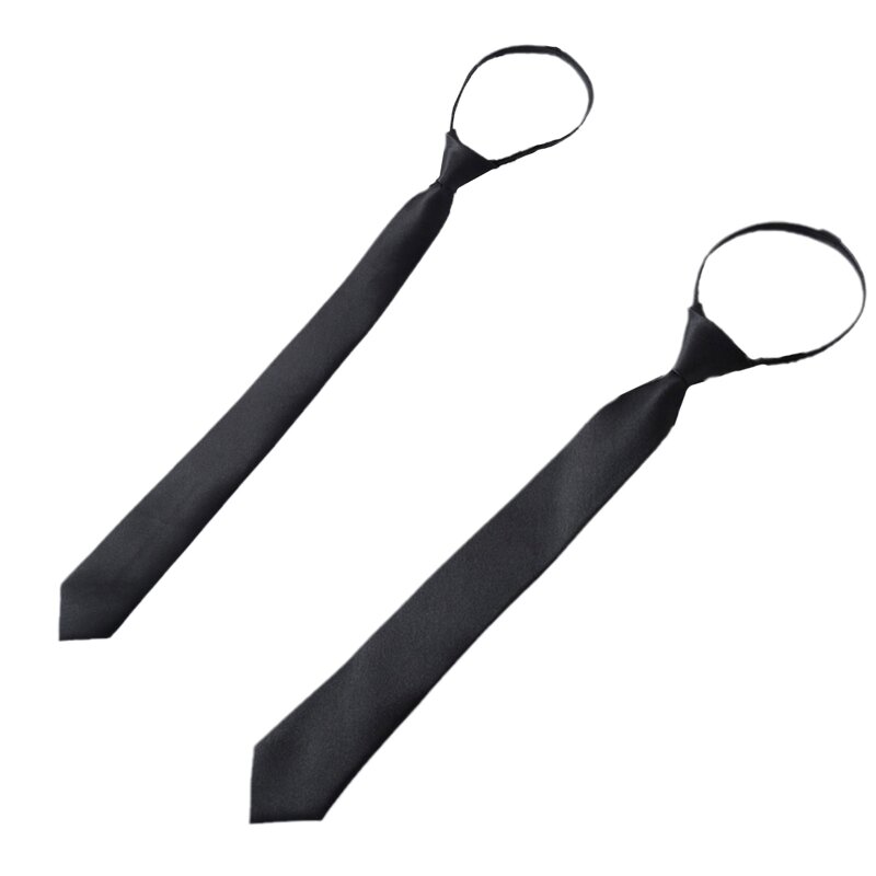 Schwarze Krawatte Preppy-Stil für Männer und Frauen mit verstellbarem Reißverschluss, vorgebunden, einfarbig, schmale für