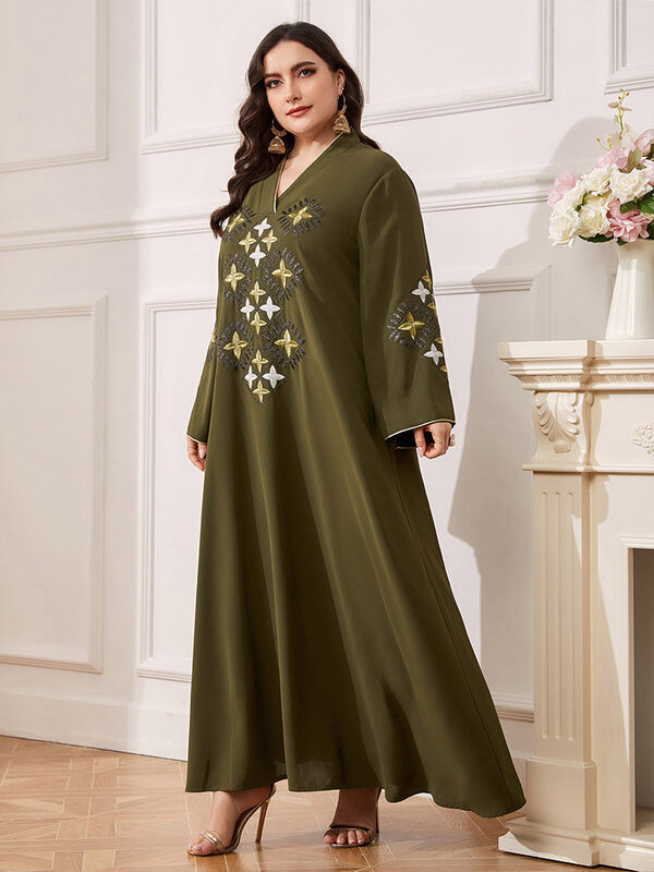 Plus Size Frauen muslimische Stickerei Abaya Maxi Kleid lose Robe Truthahn Dubai Kaftan Party Eid Ramadan Islam Kleidung arabische Marokko