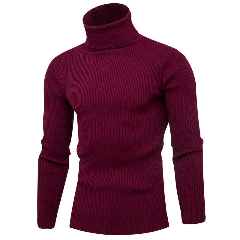 Suéter casual de malha de gola alta masculino, pulôver justo, roupa monocromática, novo, outono, inverno, 2023
