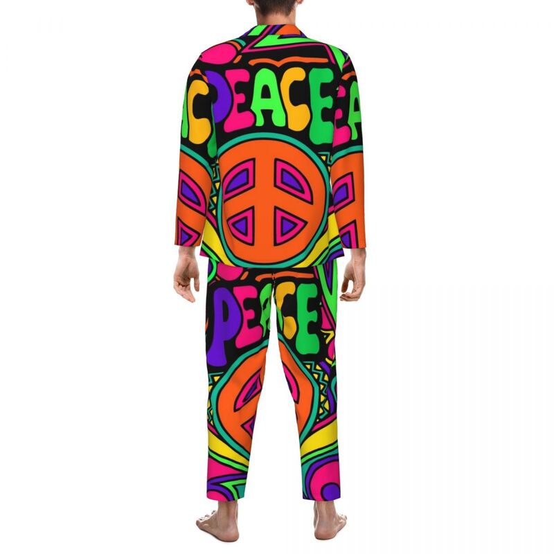 Conjunto de pijama de gran tamaño para hombre, ropa de dormir bonita, rosa, diseño colorido Hippy, manga larga, diseño cómodo para habitación, traje para el hogar, otoño