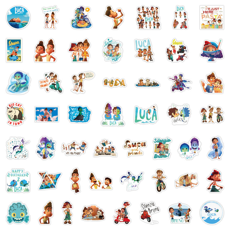 Luca Filmes Animados Disney Adesivos para Crianças, Decalques De Graffiti Dos Desenhos Animados, Brinquedo DIY, Garrafa De Água Do Telefone, Papelaria Adesivo, 10 Pcs, 30 Pcs, 50 Pcs, 100Pcs