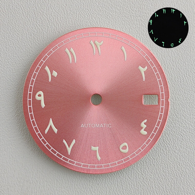 NH35 다이얼 아라비아 숫자 다이얼 S 다이얼 핑크 다이얼 시계 다이얼, NH35/ NH36 무브먼트 수정 다이얼 시계 액세서리, 28.5mm