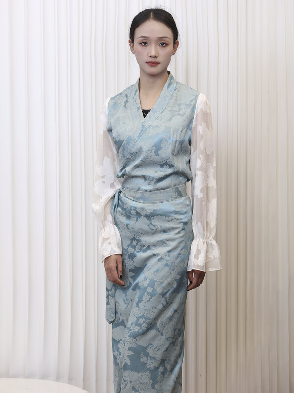 فستان نسائي وطني مريح رفيع بتأثير اللف ، ملابس جديدة على الطراز الصيني ، الصيف