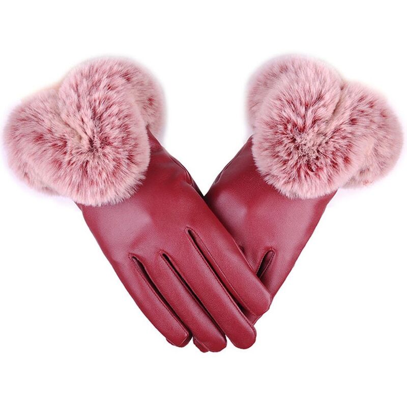 Outdoor Driving Ski Winter Warm Gloves Fur Wrist Mittens Gloves Touch Screen