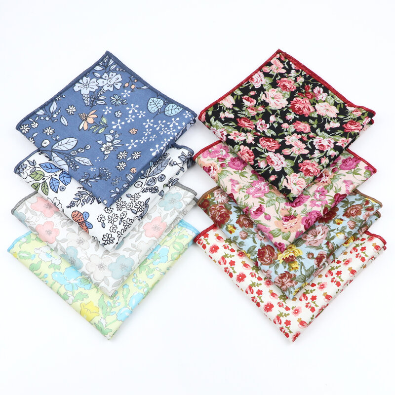 Colorful Floral Mens Pocket Square novelty Thin Print Flower 25cm Width Hankie Casual Wedding Party Porm Handkerchief Accessory