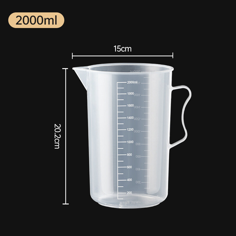 Bécher de cuisson en plastique transparent, tasse à mesurer portable, outils de balance, liquide durable, 250ml, 500ml, 1000ml, 2000ml