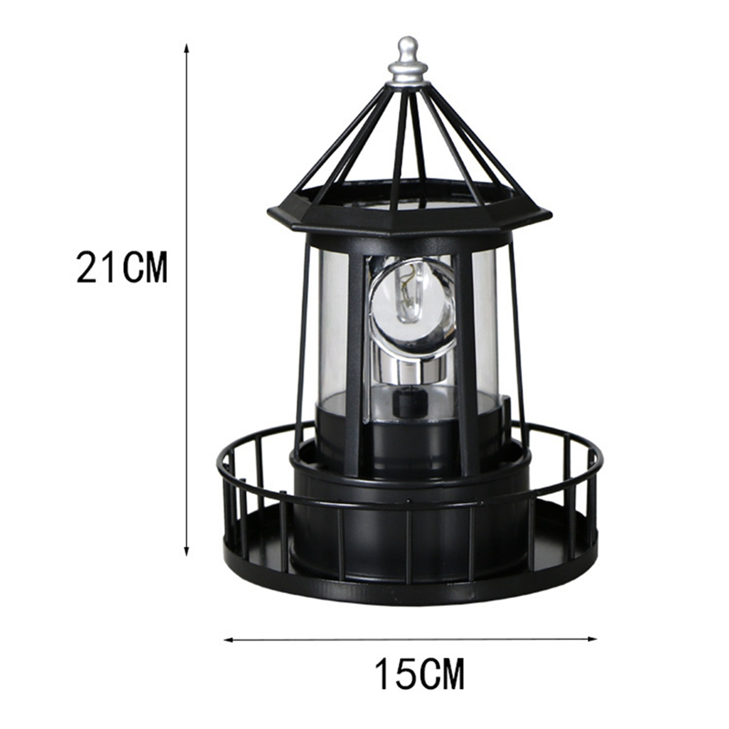 LED Solar Powered Lighthouse, 360 Degree Rotating Lamp Courtyard Decoration Waterproof Garden Towers Statue Lights A