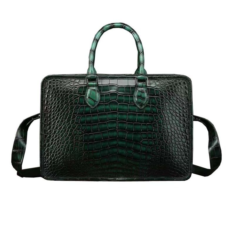 Мужская сумка из крокодиловой кожи, темно-зеленая