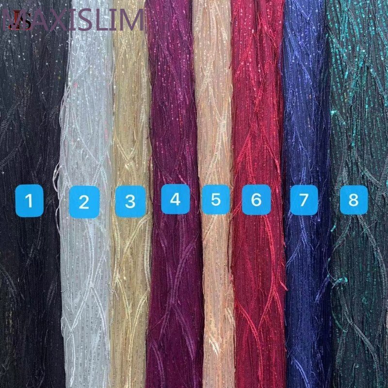 New Tassels Fabric 3MM Polyester Sequin Embroidered Fabric 5Yards/Lots DIY Sewing Dress Skirt For Party Stage Wedding Wide：125CM
