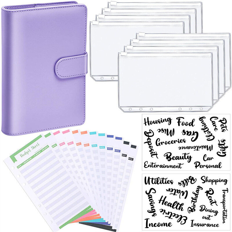 A6 Budget Binders Planner 6 Hole 8 Zipper Envelopes 2 Stickers in One  NoteBook Wallet  For Save Money Organizer  Cash System