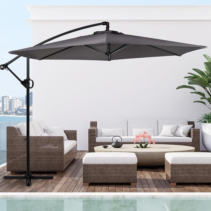 Patio Offset Umbrella w/Easy Tilt Adjustment,Outdoor & Simple Deluxe 4pcs Cantilever Offset Patio Market Stand