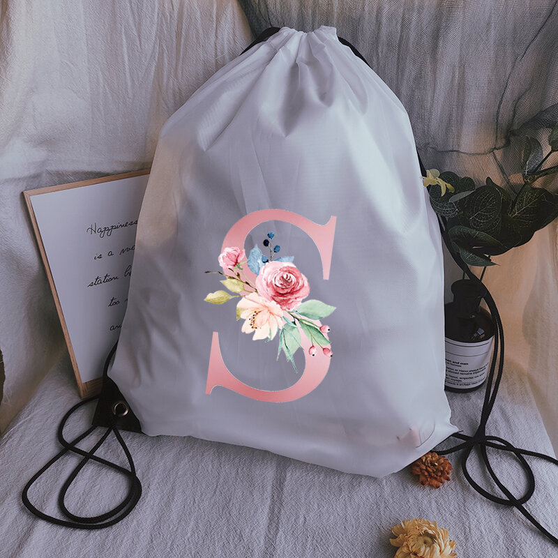 Różowy list drukuj przenośna torba sportowa torba ze sznurkiem kobiety wodoodporny plecak siłownia sznurkiem worki na buty ubrania plecaki