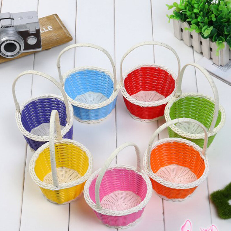 High Quality 7cm Plastic Rattan Woven Easter Egg Basket Round Storage Basket Home Gift Basket Hand-woven Rattan Flower Basket